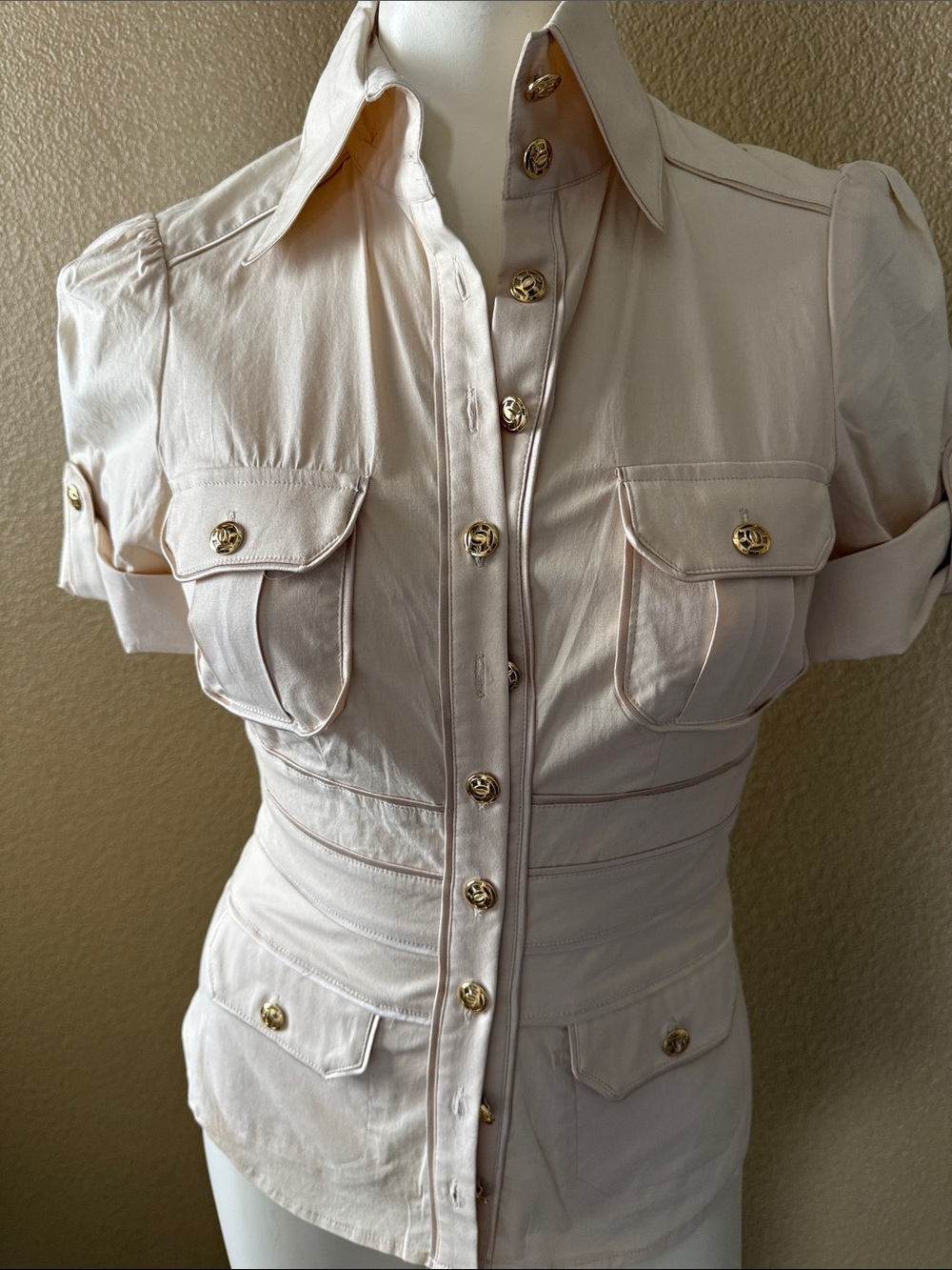 2B Bebe Cream Short-Sleeve Button-Front Utility Shirt